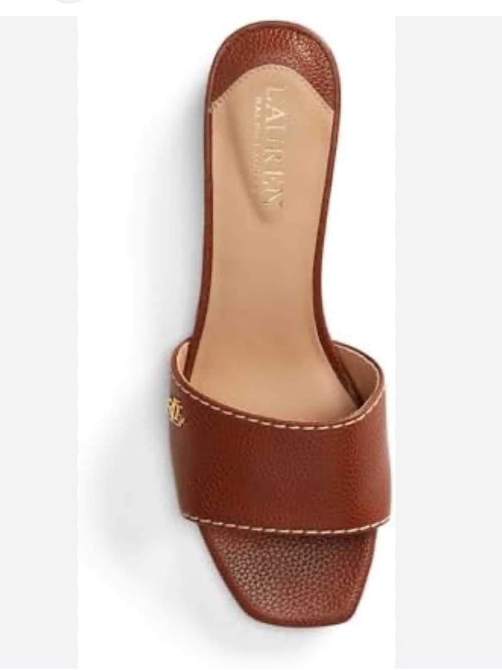 Lauren Ralph Lauren Faye Tumbled Leather Open-Toe Slide with Gold RL Accent - Picture 2 of 7
